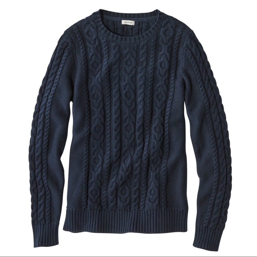 L. L. Bean Womens Mixed Cable Knit Crew (Navy)